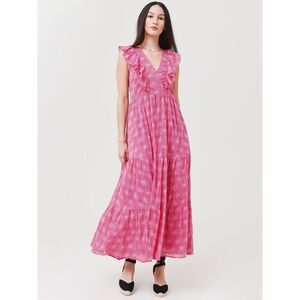 BANJANAN Orion ruffled tiered floral cotton midi dress fuchsia petal small